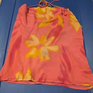 Floral Pink and Yellow Tie Around Neck